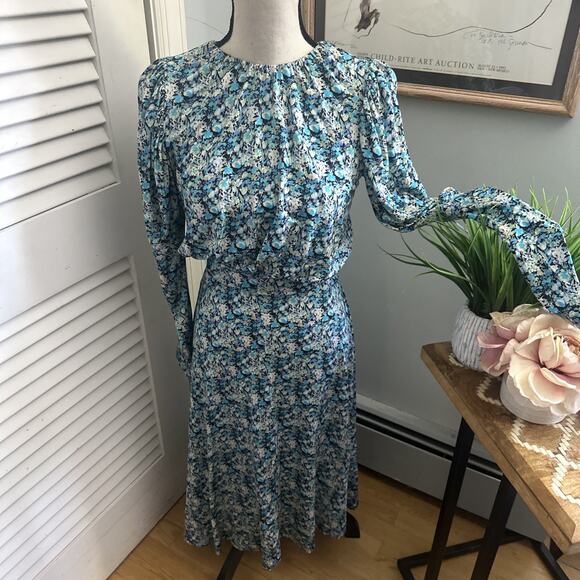 ROTATE BIRGER CHRISTENSEN Dress Womens 4 Blue Ditzy Floral Midi Preppy Feminine - Picture 1 of 13